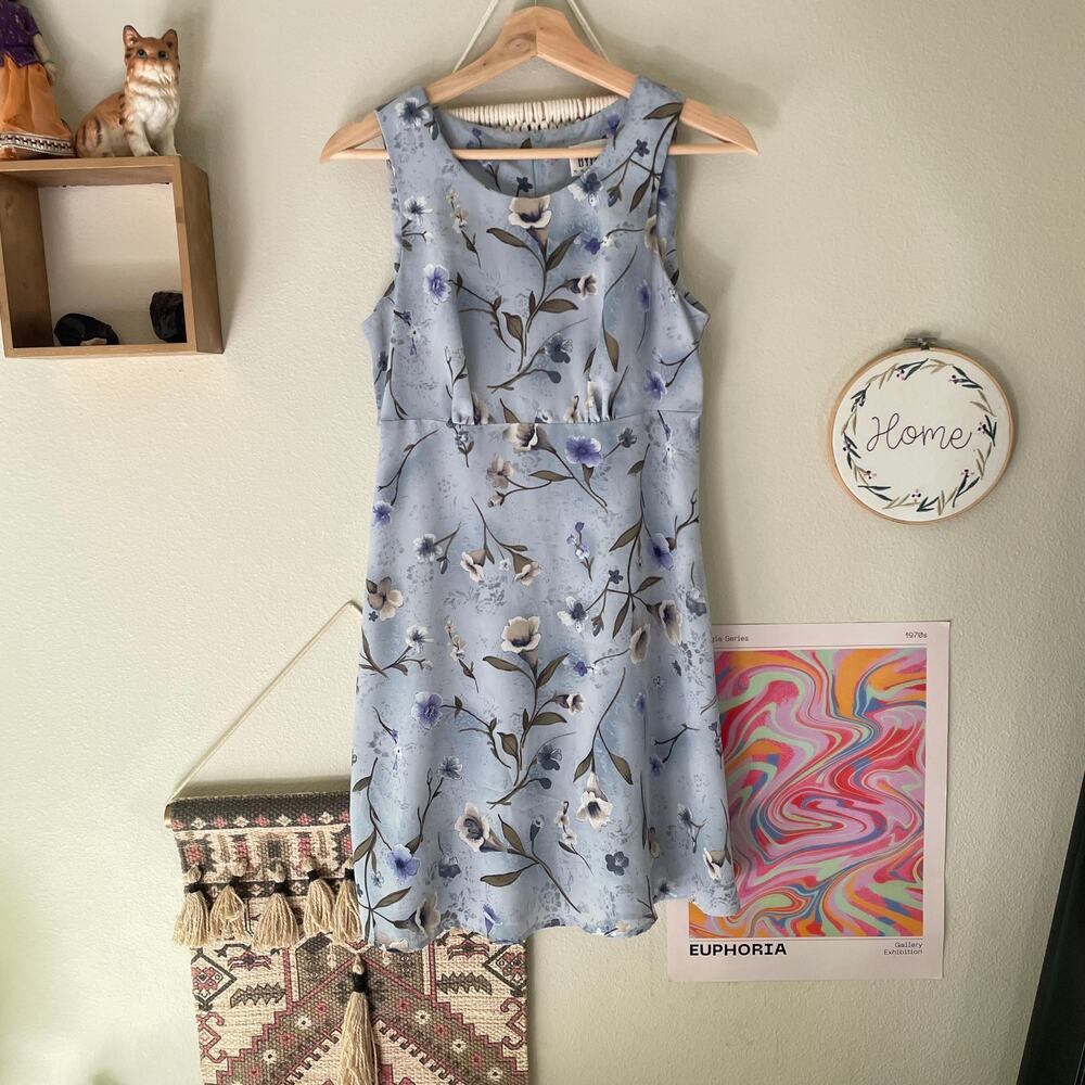 90s vintage blue floral mini dress fairy soft girl feminine